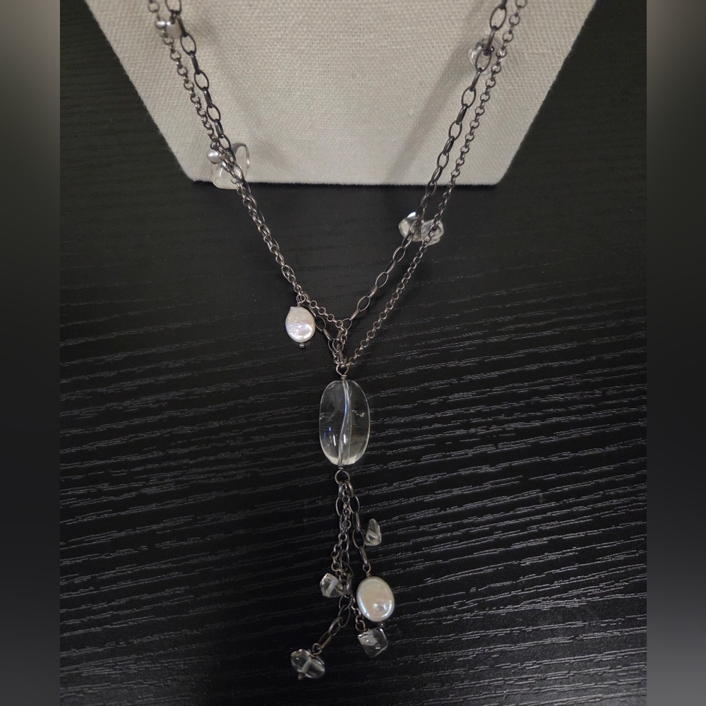 Silpada Oxidized 925 Sterling Silver Necklace with Crystals and Freshwater Pearl